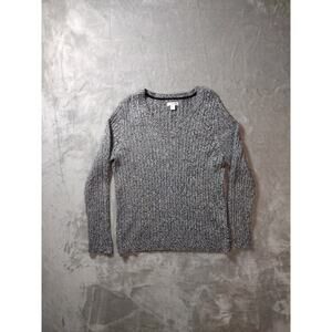 Croft & Barrow Sweater Womens L Heather Gray Black V-Neck Cotton Casual Cabin